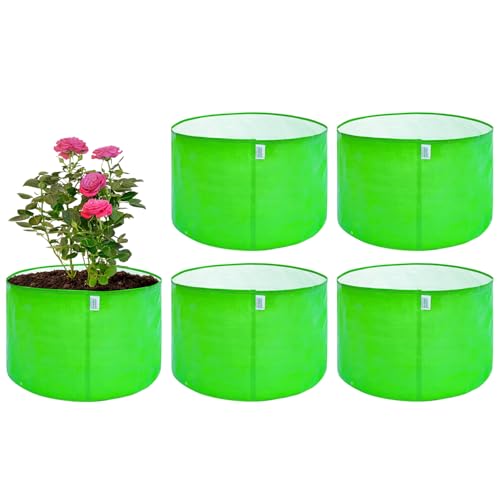 Image of Anandi Green's HDPE Uv Protected 260 GSM Round Green Colour Grow Bags Suitable for Terrace and Vegetable Gardening 15x12 Pack of 6 Plant Bag