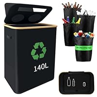 lompyeu 140L Pfandflaschen Sammelbehälter 2 Fächer, Pfandflaschen Behälter [inkl. 4 XXL Tragetasche], Leergut & Altglas Aufbewahrung mit Loch, Flaschensammler leergut für Küche & Abstellraum