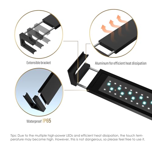 GLOWRIUM Smart Aquarium Light, Bluetooth + WiFi Dual Control Freshwater Fish Tank Light with App, Multi-preset Spectrum, Brightness Adjustable, Anti-Drop, Real Time Water Temperature Sensor (48-60 in)