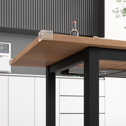 iPormis 5-Piece Dining Table Set for 4-8 People, Extendable Kitchen Table Set with 2 Benches and 2 Square Stools, Mid-Century Dining Room Table with Metal Frame & MDF Board, Saving Space, Walnut