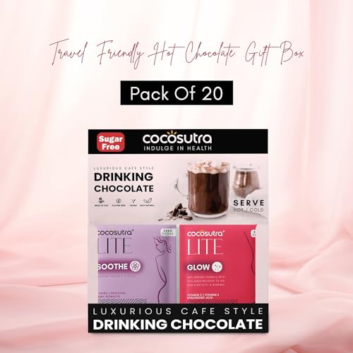 Image of Cocosutra SOOTHE & GLOW Sugar Free Drinking Chocolate Hamper | 2 * 10 Single Serve Sachets | For Feminine Health & Skin Renewal | Low Carb, Low Calorie | Stevia & Erythritol based | 400g