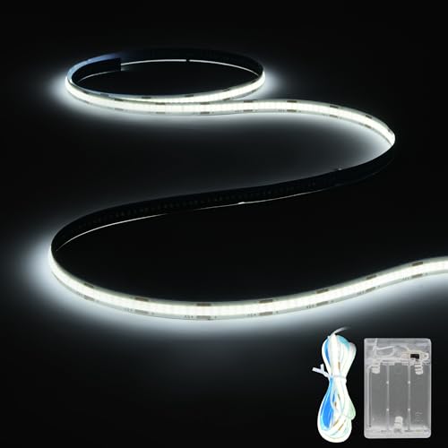 XINGZHI Battery Powered COB LED Strip Lights,3.28ft White LED Light Strip for Dorm Room, Under Bed, Shelves, TV Backlight, Closet, Small Cuttable Tape Lights, Small Battery Operated LED Lights for TV