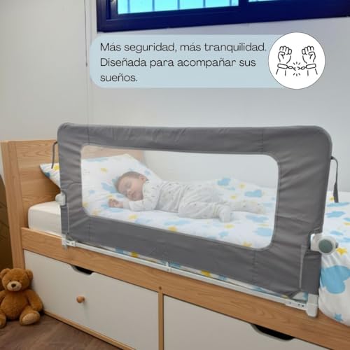 Miniatura 9 de Bathby Barandilla De Seguridad Para Cama 180 Cm 10 Alturas Ajustables Panel Transparente Sistema Plegable Para Bebés Y Niños Protección Anticaídas Compatible Con Todos Colchones Gris, 180cm