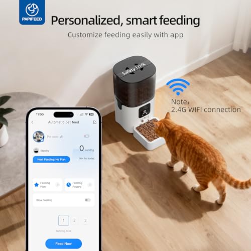 Image of PAPIFEED Smart Automatic Cat Feeders: WiFi Pet Feeder with APP Control for Remote Feeding, Detachable for Easy Clean, Automatic Cat Food Dispenser with Alexa,1-10 Meals for Dog (2.4G Network)