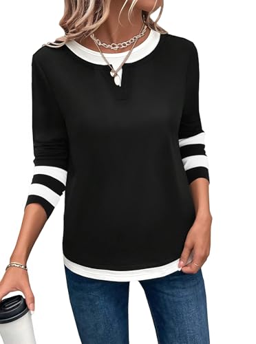 LilyCoco Womens Long Sleeve T Shirt Crewneck Color Block Casual Shirts4