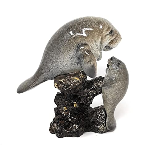 Figura Decorativa de Manatí Gris Náutico con Bebe miniatura 2