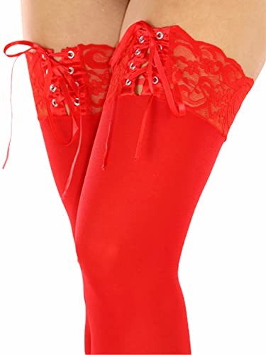 Image of ToBeInStyle Women's Spandex Double Weaves Thigh Hi With Lace Up Lace Top