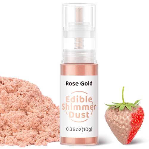 Wwtop Purpurina Comestible Rosa Oro, 10g Purpurina Comestible para Bebidas, Colorante Alimentario Reposteria en Botella de Spray para Bebidas Decoración de Pasteles, Hornear, Chocolate, Glaseado