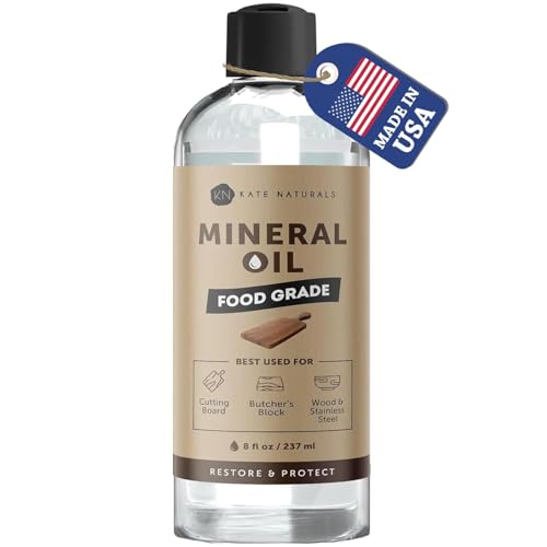 Comparison: Best Oil For Bamboo Cutting Boards 6 Kate Naturals Mineral Oil for Wood Cutting Board, Butcher Block, and Knife. Food Grade Mineral Oil for Wooden Cutting Board & Utensils (8oz, Food Safe)