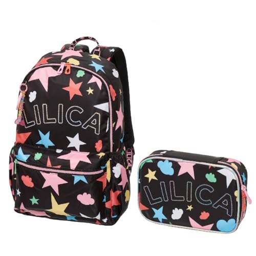 Kit Mochila Costas Estojo Box Lilica Ripilica Lovit Prisma Pacific Preto
