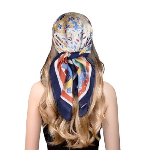EXTREE Fashion Silky Satin Headscarf for Women Girls: Exquisite Pattern Lightweight Silk Graceful Scarfs 27.5 x 27.5 inches Graffiti Color