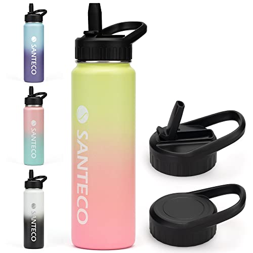 SANTECO-Water-Bottle-24-oz-Vacuum-Insulated-Stainless-Steel-Bottle-with-Straw-Handle-Lid-Leakproof-Bottles-Wide-Mouth-Easy-Clean-Keep-Drinks-Hot-Cold-for-Gym-Camping-Hiking-Yellow-Pink