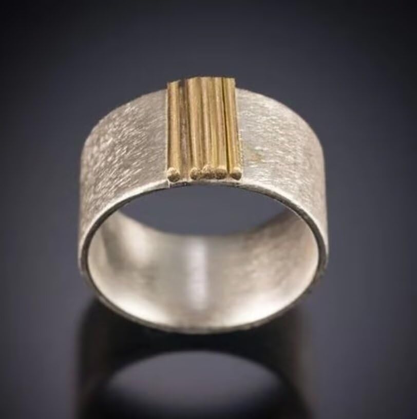 925 Sterling Silver & 18K Gold Plated Unique Statement Ring - Bold Retro Minimalist Jewelry for Women Size 8 - Image 2