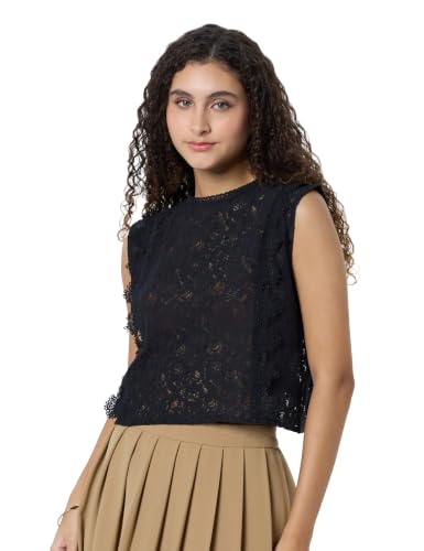 Forever 21 Women's Solid Regular Fit T-Shirt (FWS24CWOF0065_Black Deal