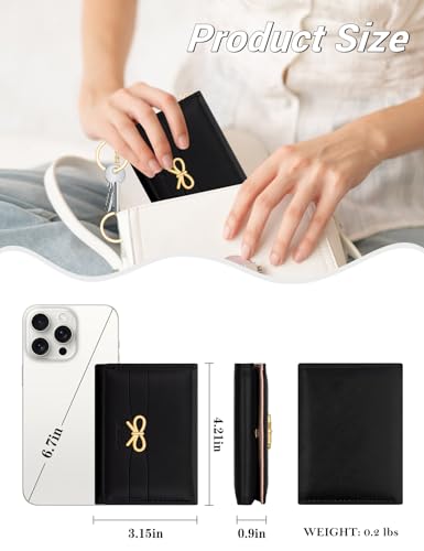 Image of BIAOTIE Coquette Bow Wallet for Women, Small Slim Trifold Womens Wallet with Key chain Cute Aesthetic Card Holder ID Window for Girl (Black)