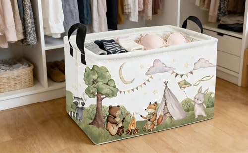 Image of Essme Rectangular Animal Basket,Camping Baskets Empty with Handles,Cute Baskets for kids Room Decor,Boys and Girls, Gift Basket,(Camping animal)