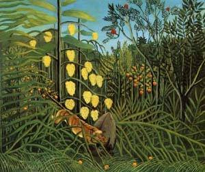 Peinture à l'huile Combat de a Tiger Henri Rousseau œuvre d'art inspirante 1908