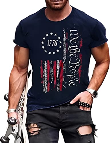4th of July Shirts Mens 1776 Tee We The People American Patriotic Short Sleeve Top Independence Day T-Shirt Navy