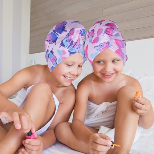 Image of FIOBEE Microfiber Hair Towel Wrap for Kid Girls Rapid Drying Hair Turbans | Absorbent & Soft Hair Wrap Towel, Easy Wear On With Button, For Girls Women Long Curly Hair, Turbie Twist Hair Towels