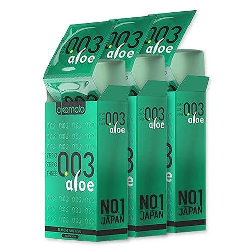 Image of Okamoto 003 Japan's Best Aloe Condoms | Only Natural Water Based Lube Condom in India |Thinnest Premium Condoms for Men - Made In Japan | 0.03 mm thin Extra Lubricated (Pack of 3) | 30s Condoms