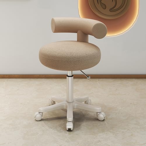 Adjustable Swivel Lab Stool with Backrest, 360° Rolling Chair for Home Office, Low Pulley Worker Seat on Wheels, Ergonomic Purple Short Stool