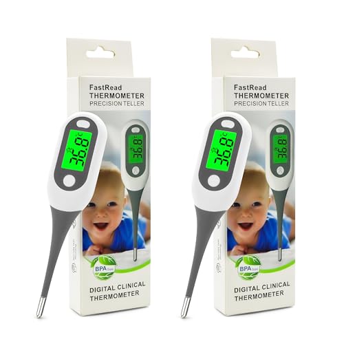 Image of 2 Pack Digital Thermometer for Adults Kids Babies,Measures in 16 Seconds with Flexible tip and Fever Alarm, Accurate Oral Rectal Underarm Thermometer with 3 Colors Back Light