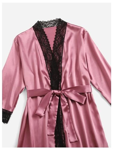 Image of GORGLITTER Women's 5 Piece Floral Print Satin Silk Pajama Set Nightgown Robe Cami Shorts Sleepwear Pj Sets