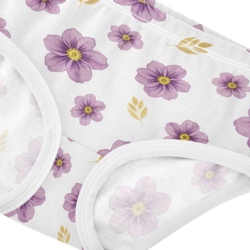 Fun Print Girls Underwear Toddler 2t Cotton Cute Panties Girl Watercolor Purple Flowers Gold Beige Briefs Undies Kids4