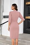 GRACE KARIN Damska sukienka koktajlowa z dekoltem w serek, rękawy 3/4, elegancka, slim fit, sukienka koktajlowa z paskiem, formalna sukienka biznesowa, szary różowy, M