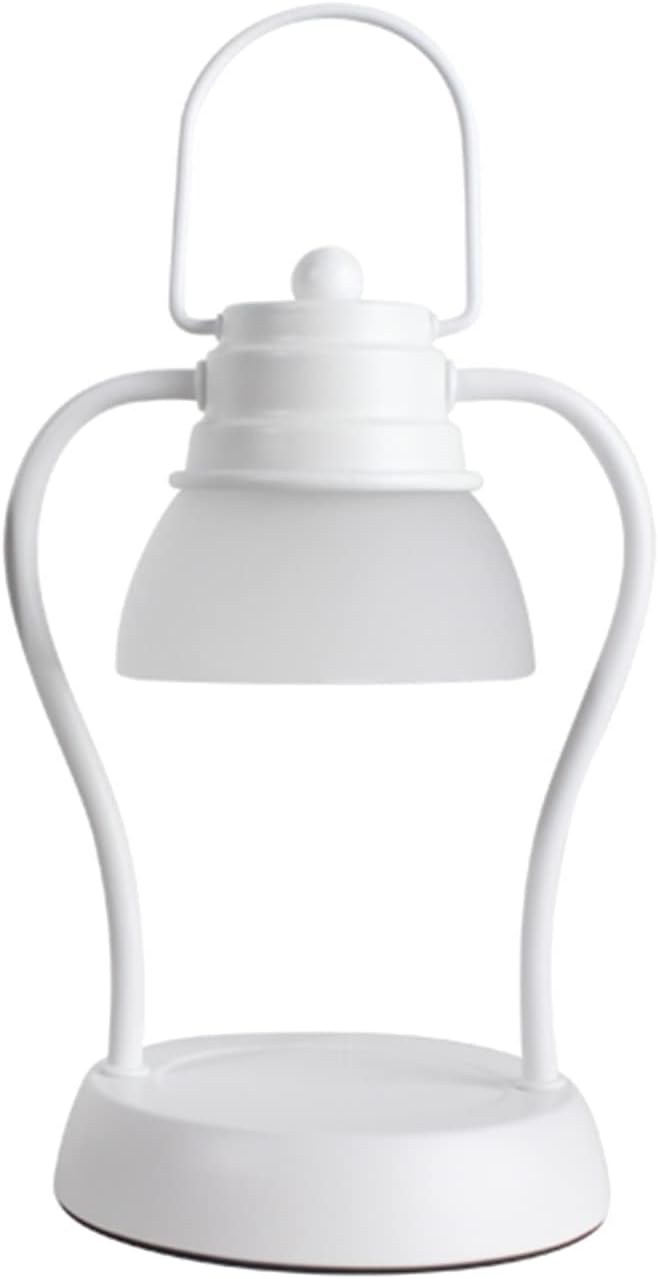 Vintage Aurora Candle Lamp Electric Candle Burner Metal Lamp Desktop Melting Lights Adjustable for Home Office Bedroom Living Room Gifts Decor (White D12*H26cm)