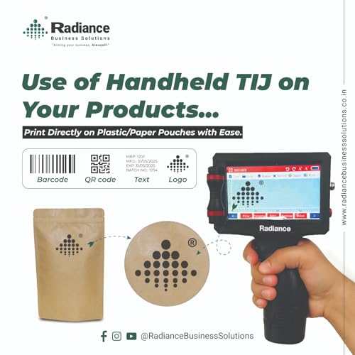 Image of Radiance 12.7mm Handheld TIJ Thermal Inkjet Printer ABS Body with Premium Solvent Ink Cartridge., Black