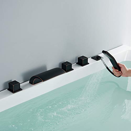 Hanallx Roman Tub Filler Waterfall Tub Faucet Oil Rubbed Bronze Deck Mount Bathtub Faucets Brass Bathroom Faucets With Handheld Shower #TOP3