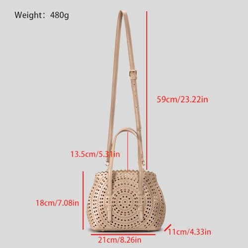 Image of Womens Hollow Vegan Leather Tote Bag Small Summer Beach Bucket Shoulder Purse Top Handle Handbag Crossbody Satchels