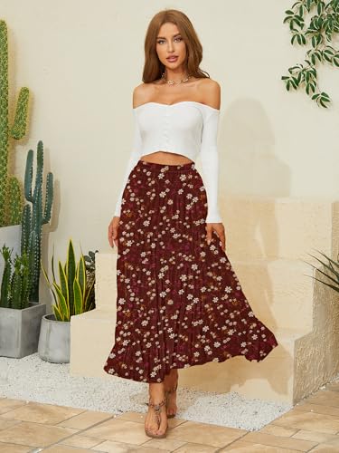 Image of NASHALYLY Women's Chiffon Elastic High Waist Pleated A-Line Flared Maxi Skirts