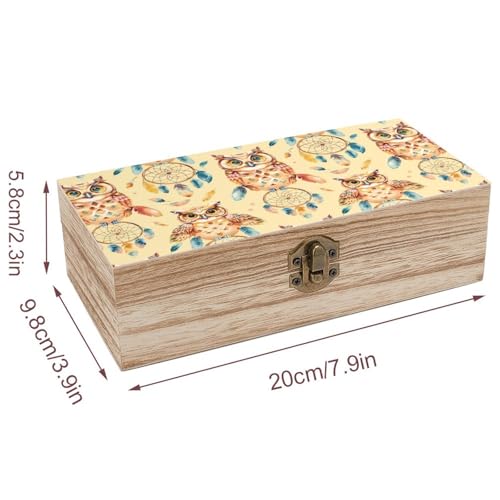 Tribal Owl Dream Catcher Wood Storage Box with Lid for Gifts