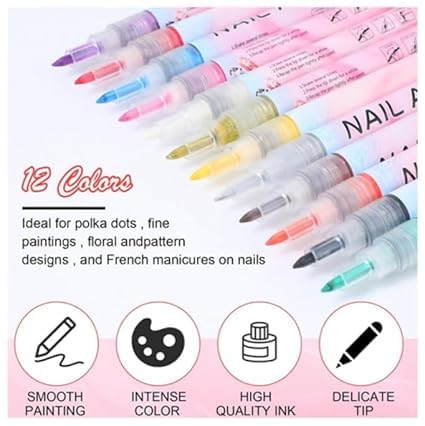 VENEXA Nail Polish Markers,12 Colors Nail Gel Art Pen Set - Fingernail Drawing Markers | for Home Casual Salon Travel Manicure Party Festival Formal Wedding 4
