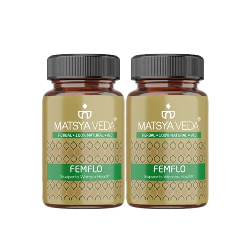 Image of MatsyaVeda Femflo Ayurvedic PCOS Care for Women|With Lodhra, Shatavari, Punarnava and Ashwagandha|15+ Herb Blend for Hormonal Balance and Menstrual Wellness| Pack of 2 X 60 Capsules