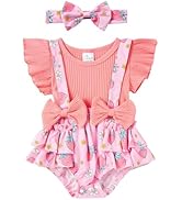 UNICOMIDEA Baby Girls Clothes 0-18 Months Bodysuit Ruffle Sleeve Newborn Outfit Romper with Headband
