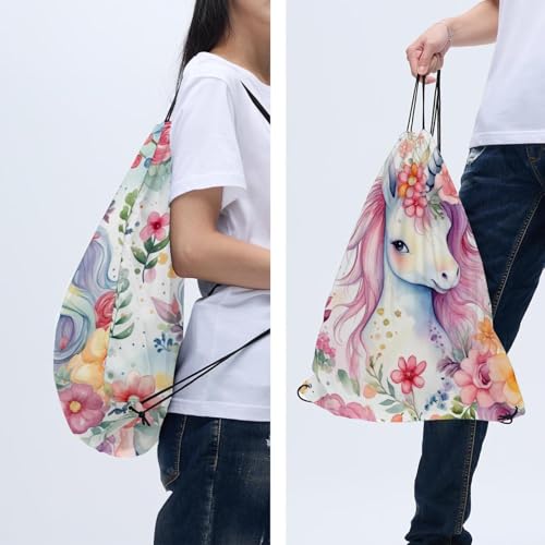 Sac à cordon licorne et fleurs imperméable lot de 2 - 6