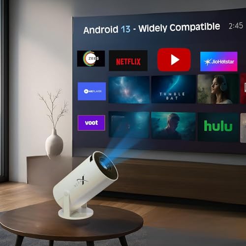 Image of Vision Pro Smart Android Projector | Native 720p HD, 4K Support | Dual WiFi, Bluetooth | Auto Keystone | 1GB RAM 8GB Storage | Netflix Prime Hotstar | 6500 Lumens Portable Home Theater Projector