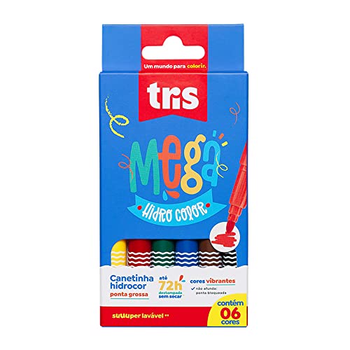Hidrocor Ponta Grossa, Mega Hidrocolor, 6 Cores, Tris