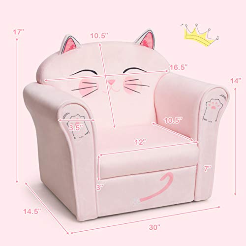 Honey Joy Toddler Couch, Cozy Kids Sofa With Fun Cartoon Character, Toddler Furniture With Linen Fabric & Sturdy Wood Construction, Toddler Chair For Boys Girls(Pink Cat) #TOP2