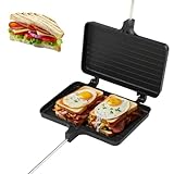 Double Pie Iron Campfire Sandwich Maker,Non Stick Coated Insulated Handle Sandwich Grill,Fast Heat Conduction Sandwich Frying Pan for Camping Cookware Equipment