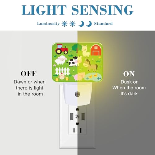 Image of Cute Farm Animals Night Light for Kids, Cartoon Farm Animals LED Night Light Plug into Wall with Dusk to Dawn Sensor for Girls Boys Women Men Room, Hallway, Kitchen, Bathroom, Stairs Decor