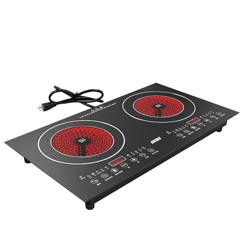 110v Electric Cooktop 2 Burners,2800W,26 '' Electric Stove Top with Plug in, Touch Control Countertop & Built-in Ceramic Cooktop, 9 Heating Level, Hot Warning, Over-Temperature Protection