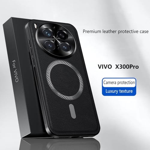 Image of for vivo X300 Pro 5G Magnetic Case PU TPU PC Phone Back Cover with Metal Lens Frame - Black