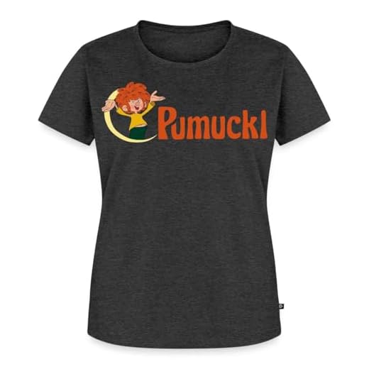 Spreadshirt Pumuckl Mit Frecher Pose Und Logo Schriftzug Frauen Premium T-Shirt, L, Anthrazit meliert