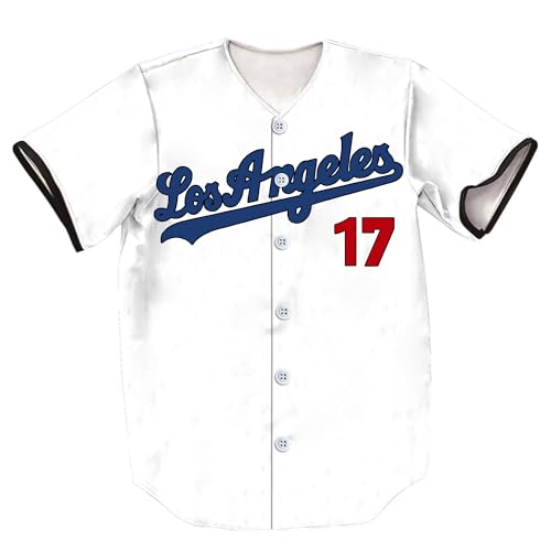 HOPSHION 17 Baseball Jersey Short Sleeve Button Shirts Gifts for Fans HF023-White-XL
