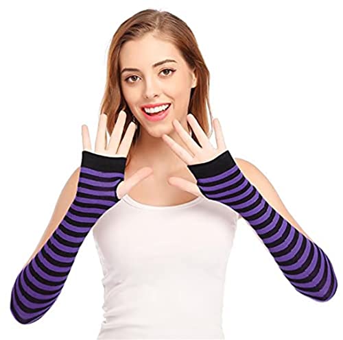 Image of Women's Long Knitted Fingerless Gloves Thumbhole Stretch Arm Warmers | Stretchy soft knitted arm warmers for women, comfortable thumbhole design, ideal daily winter hand sleeve accessories