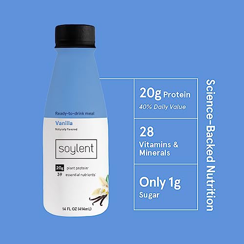 Soylent Vanilla Meal Replacement Shake, Ready-To-Drink Plant Based Protein Drink, Contains 20G Complete Vegan Protein And 1G Sugar, 14Oz, 12 Pack #TOP1